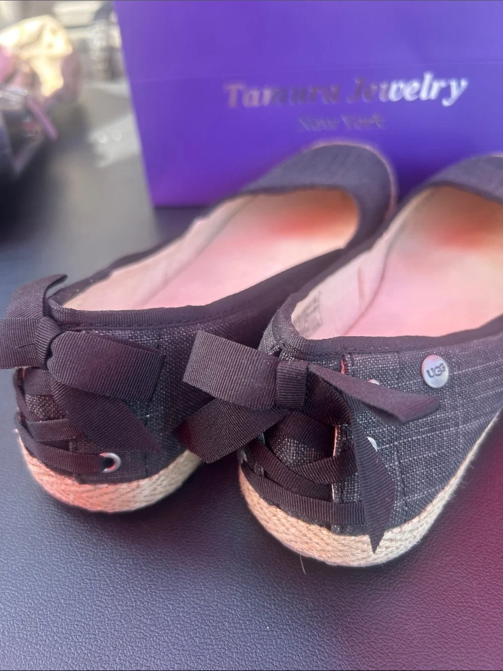 UGG Black Espadrille Ballet Flats with Jute Trim